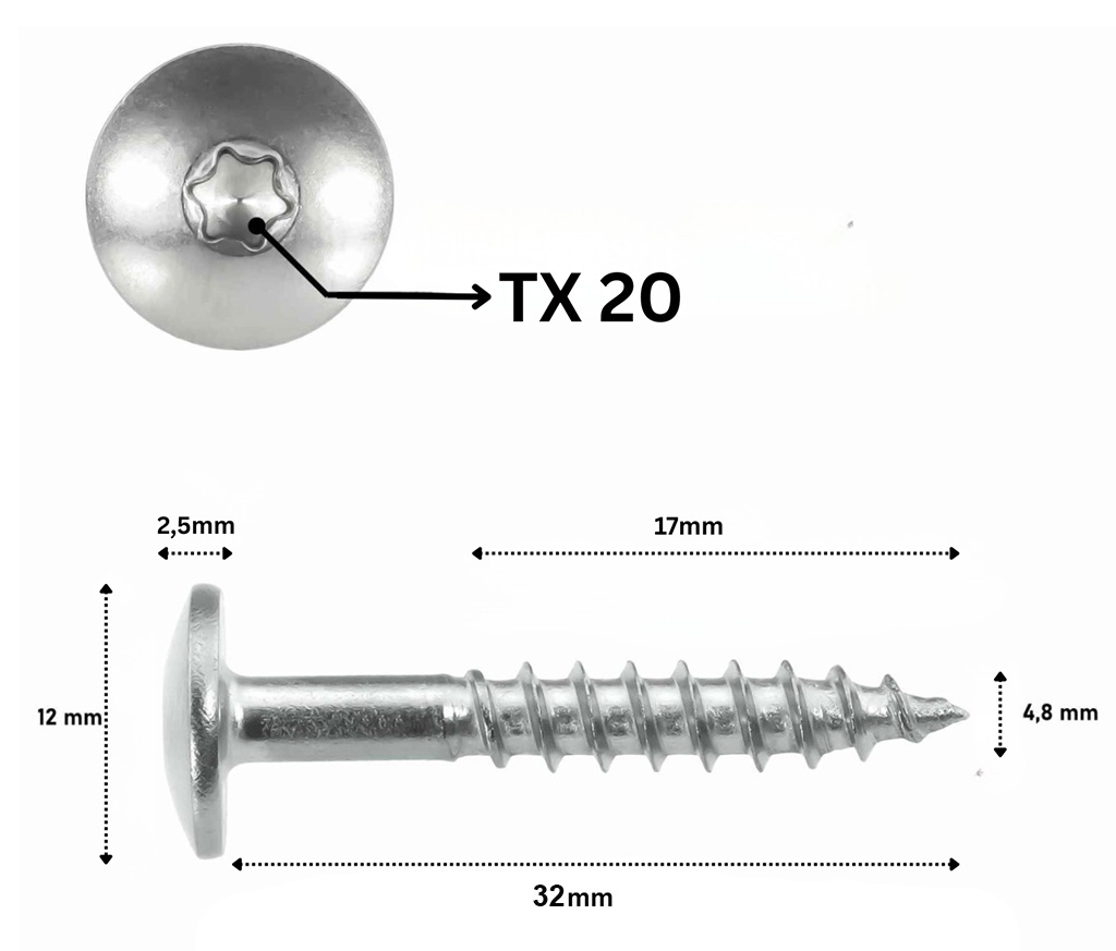 TELLERKOPFSCHRAUBE STEHFALZ 4.8 X 32